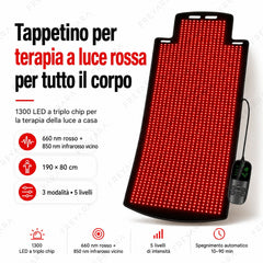 Tappetino Terapia a Luce Rossa 190*80cm con 1300 LED, Luce Infrarossa 660nm & 850nm per Sollievo dal Dolore, Rilassamento Muscolare e Miglioramento della Qualità del Sonno