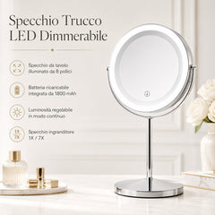 Specchio Trucco 1x/7x con Luce LED, 8" Doppia Faccia Ingranditore, 3 Modalità di Illuminazione, Ricaricabile USB