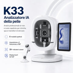 K33 Analizzatore della Pelle AI – 8 Modalità Spettrali, Scanner Facciale 3 Telecamere 180°, Display 15,6", 30+ Parametri Cutanei, per Tutti i Tipi di Pelle, Microscopio Cuoio Capelluto 50x
