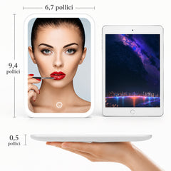 Specchio da Trucco LED per Comò, Controllo Touch, 3 Modalità di Illuminazione, Regolabile, Portatile, Ricaricabile