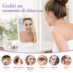 Specchio da Trucco LED per Comò, Controllo Touch, 3 Modalità di Illuminazione, Regolabile, Portatile, Ricaricabile