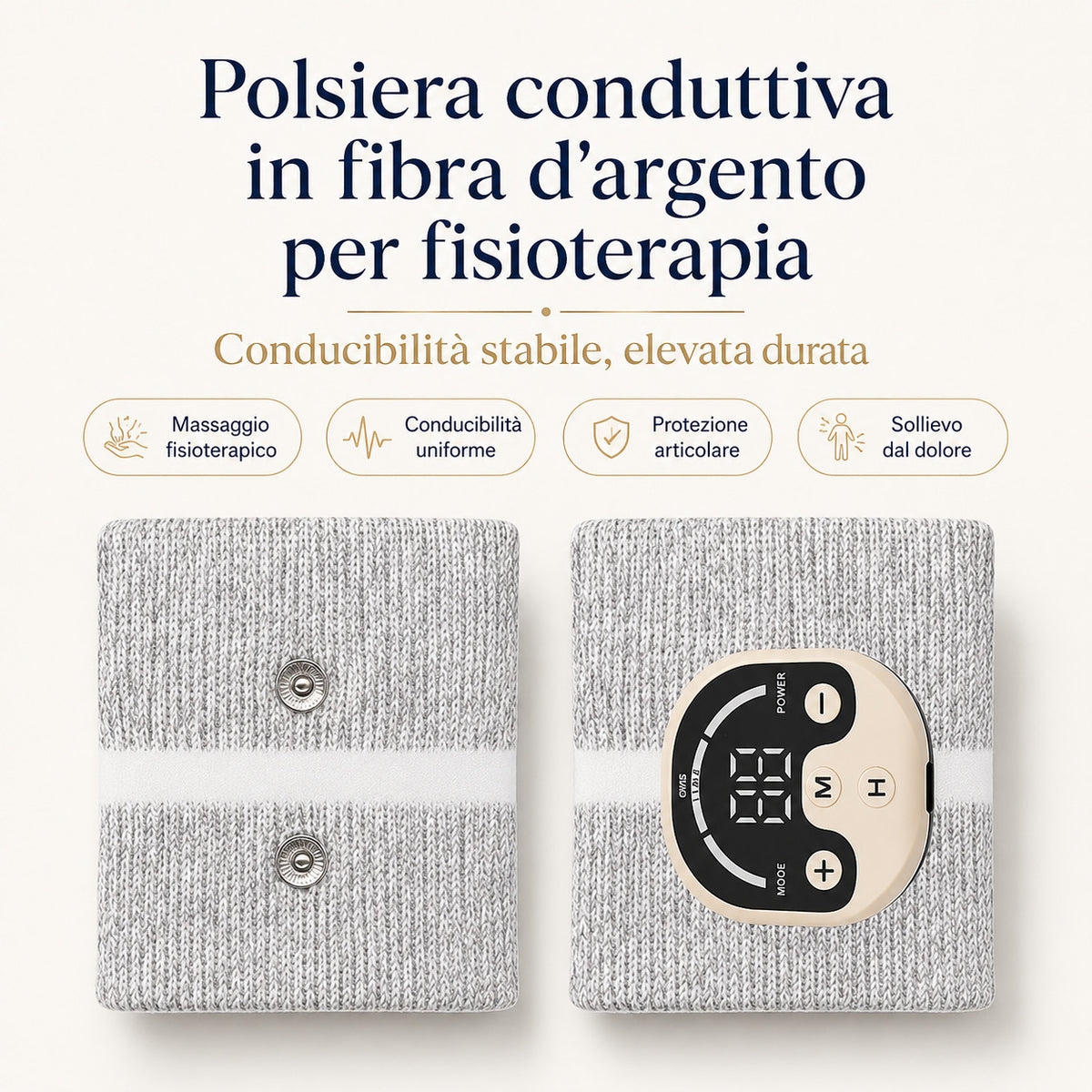 Tutore Polso EMS con Ioni d’Argento – 20% Tecnologia Argento, Dispositivo Micro Elettrostimolante per Sollievo dal Dolore & Recupero, 10 Modalità di Massaggio, Fisioterapia Domestica