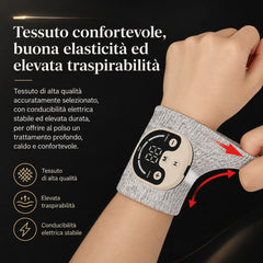Tutore Polso EMS con Ioni d’Argento – 20% Tecnologia Argento, Dispositivo Micro Elettrostimolante per Sollievo dal Dolore & Recupero, 10 Modalità di Massaggio, Fisioterapia Domestica