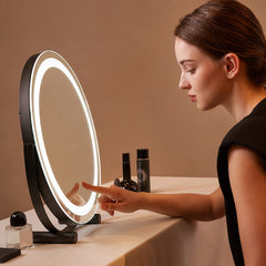Specchio Cosmetico LED Rotondo da 50 cm/20" per Tavolo da Camera, Touch Intelligente, 3 Modalità di Luce, Luminosità Regolabile, Rotazione a 360°, Spina EU