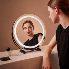 Specchio Cosmetico LED Rotondo da 50 cm/20" per Tavolo da Camera, Touch Intelligente, 3 Modalità di Luce, Luminosità Regolabile, Rotazione a 360°, Spina EU