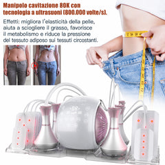 80K 6in1 Sistema RF Ultrasuoni Vakuum Cavitazione per Modellamento Corpo e Bruciagrassi, con Pad Lipolaser