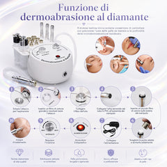Dispositivo Professionale 3 in 1 di Microdermoabrasione per Esfoliazione della Pelle e Rassodamento delle Rughe