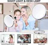 1x/10x Specchio per Trucco LED con Luci, 8" Specchio Cosmetico Bifacciale da Rotazione a 360°, 3 Modalità Luce