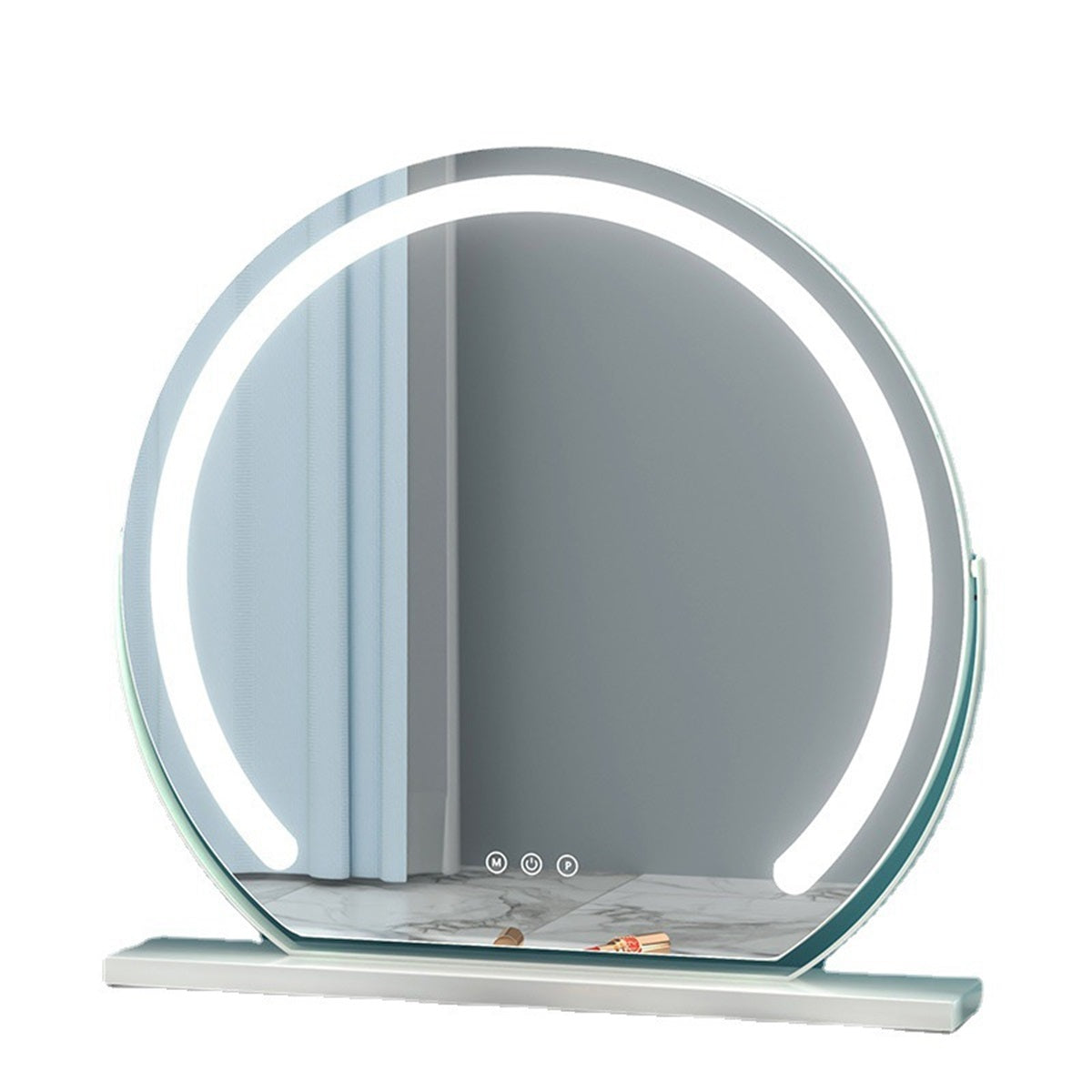Rotondo Specchio Cosmetico per Trucco, 60cm Larghezza per Toletta, 360° Rotazione, Tocco Intelligente, EU Plug